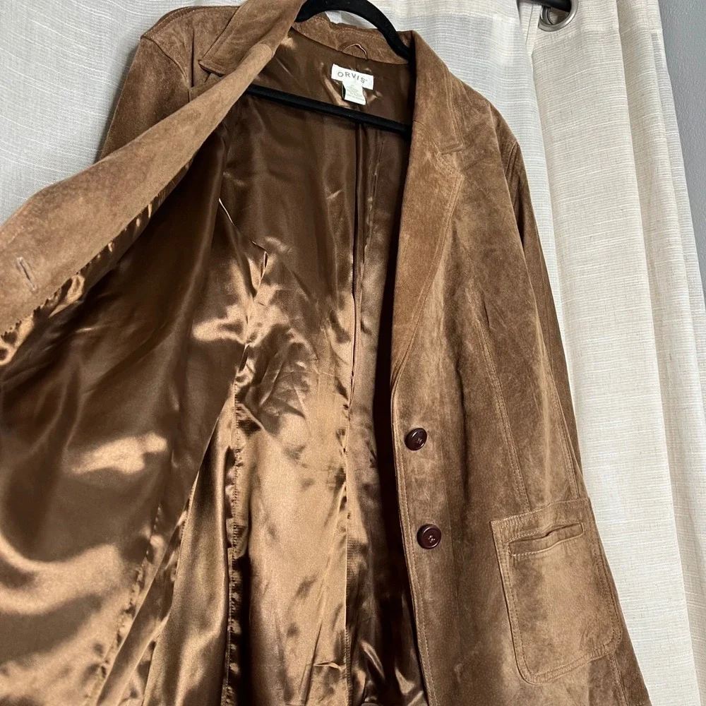 Orvis Suede Leather Sportcoat Blazer Jacket Wooden Buttons Brown Mens Size 20 XL